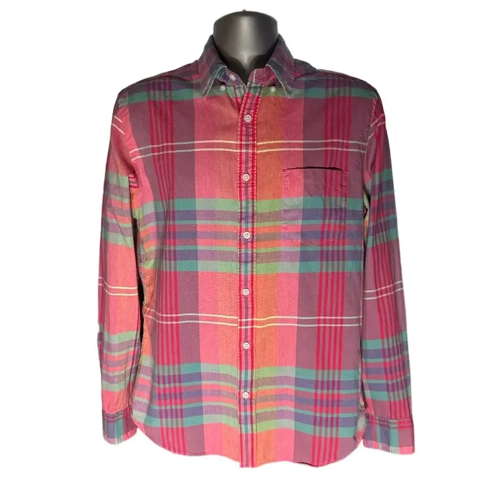 J.Crew Pink Red Green Plaid Cotton Button Down Shirt Men’s Size M Preppy Classic